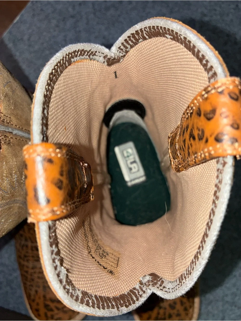 Ariat Brown Leopard Print and Tan Kids Western Boots